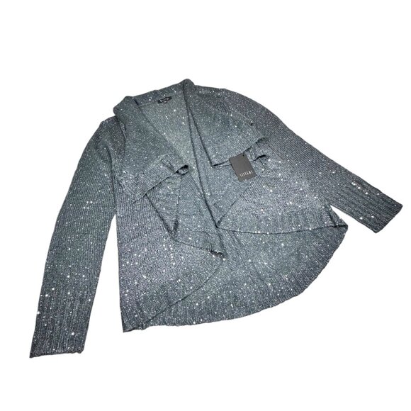 NWT Sisters Sequin Open Front Mohair Cardigan Sz L Gray Evening Sweater Holiday - Picture 12 of 13